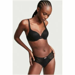 Victoria’s Secret Victoria's Secret Black Dot Print Lace Panel Cheeky Panty