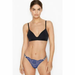 Victoria's Secret Shop 4 Victoria’s Secret Victoria's Secret Aegean Blue Logo Shine Strap Thong Panty