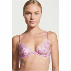 Victoria’s Secret Victoria's Secret Berry Gelato Pink Floral Embroidered Lace Unlined Demi Bra