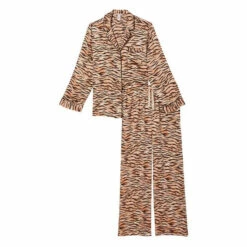 Victoria’s Secret Victoria's Secret Champagne Tiger Satin Long Pajama Set